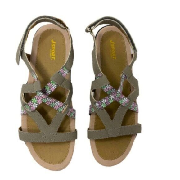 JSport | Tan with Flower Detail Velcro Closure Sandal Size 10 - Picture 3 of 12